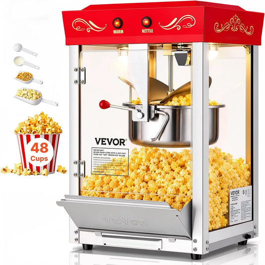 VEVOR Bollitore elettrico, 800 W, acciaio inox, rosso, 48 Tazze per Dose, Controllo a 2 Pulsanti, 1 Misurino, 3 Cucchiai, 0,2 kg