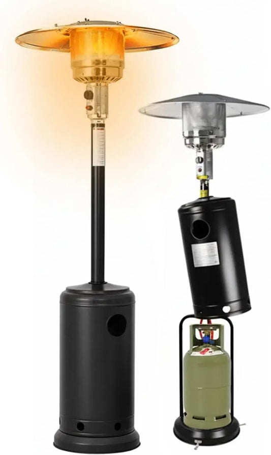 Accensione Piezoelettrica, Wintem, Stufa a Fungo Riscaldante per Esterno a Gas 12kW, Compatibile con Bombola 15Kg per Terrazze, Ruote Integrate per
