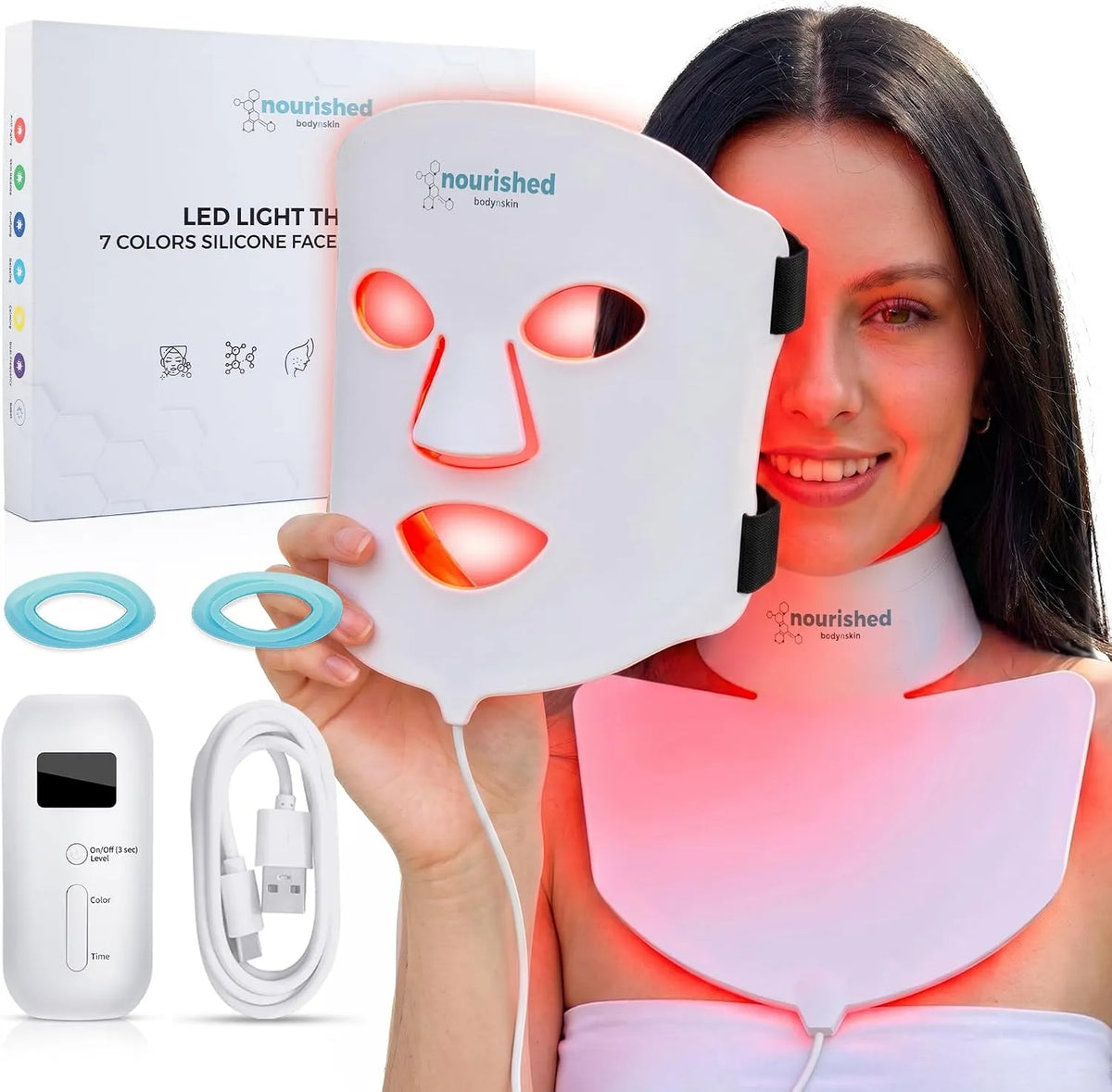Dispositivo, rosso, per Viso & Collo, LED, Nourished Bodynskin Maschera di Terapia con Luce LED per Viso & Collo