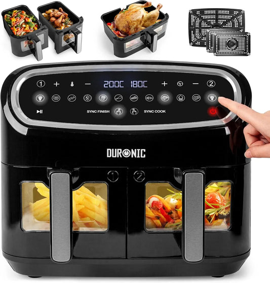 Friggitrice ad aria, 10 L, 2400 W, 10 programmi, Duronic XXL 10L AF34, nero